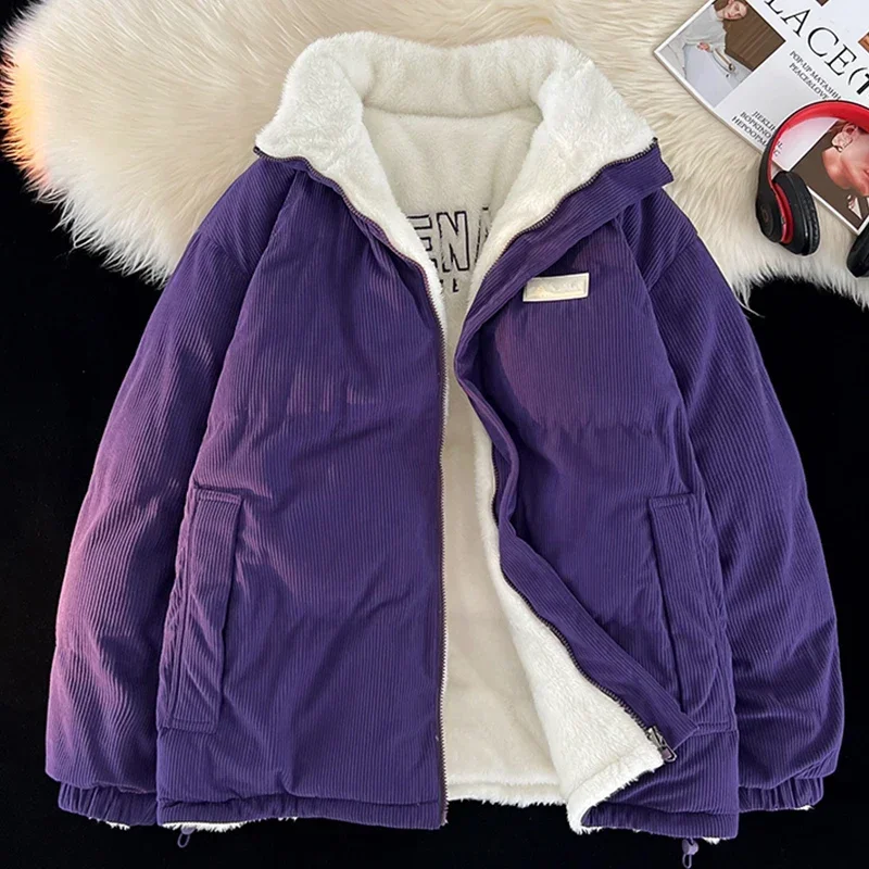 Thicken Warm Winter Jacket Men Solid Loose Winter Padded Jackets Male Stand Collar Fleece Parkas Man