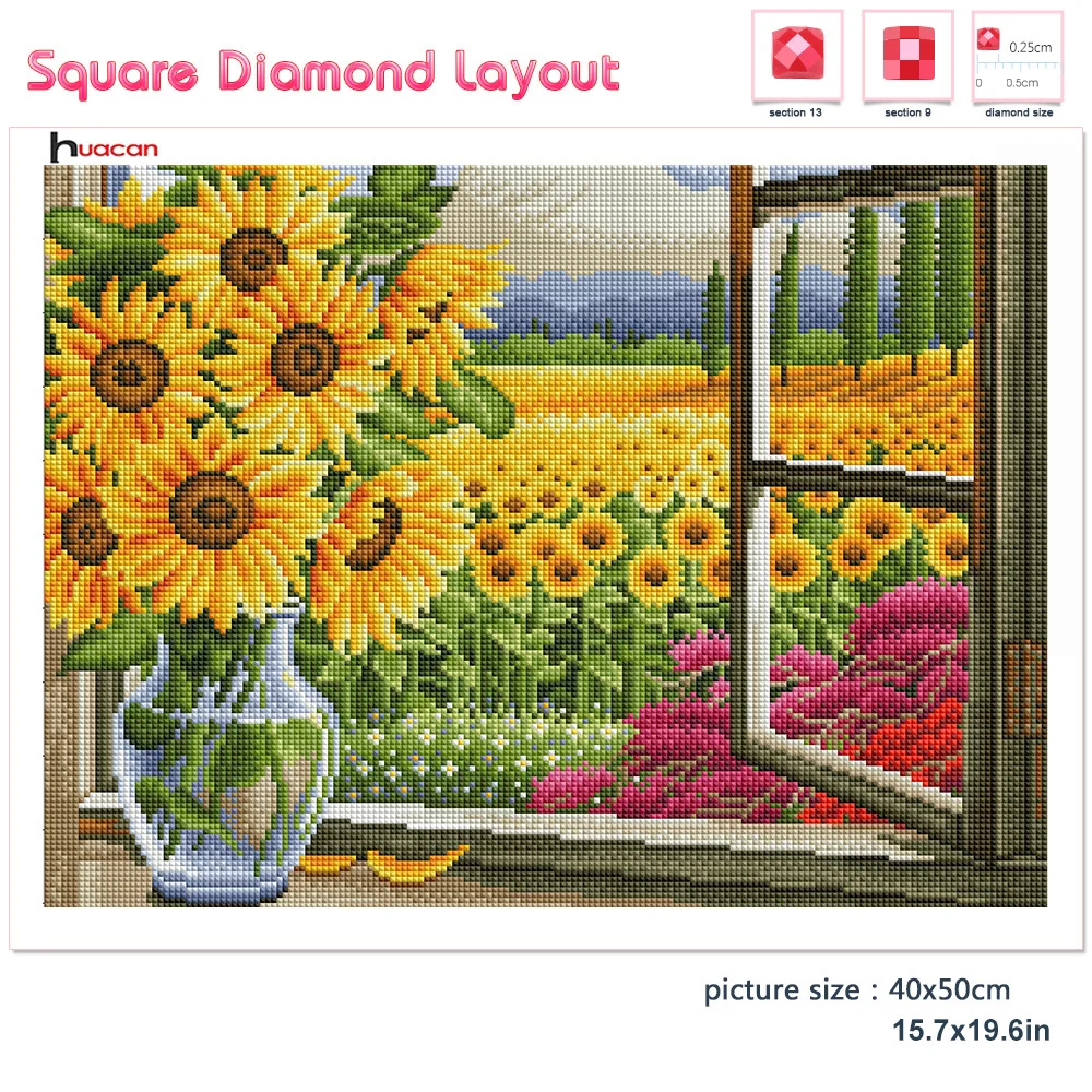 Diamond Painting Kit Sunflower Home Decor Square/round Diamond Embroidery Window Floral Mosaic Wall Sticker