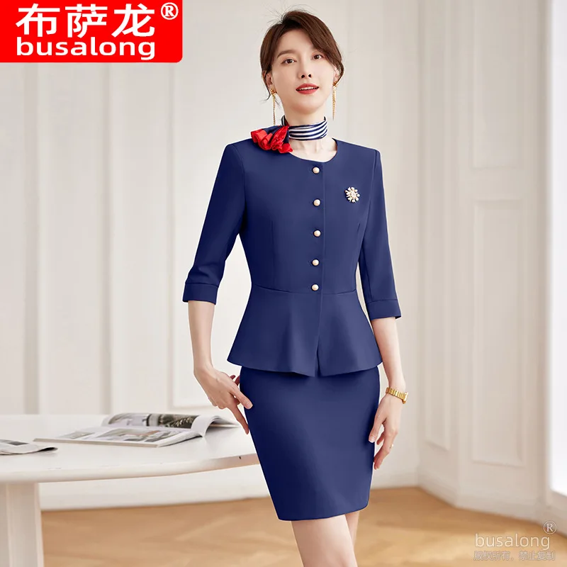 

Business Wear Women's Suit Suit Hotel Front Desk Beauty Salon Reception Three-Quarter Sleeve Workwear Temperament Office Suits F