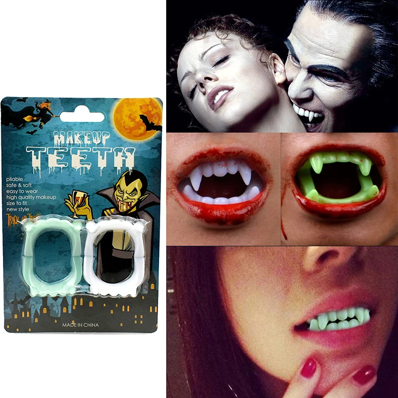 

1Pair Luminous Vampire Dentures Zombie Fake Teeth Halloween Costume Props Party Favors