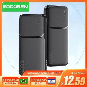 Rocoren Power Bank 10000mAh Portable Charger External Battery PoverBank 10000 Fast Charging Powerbank For iPhone Xiaomi mi POCO