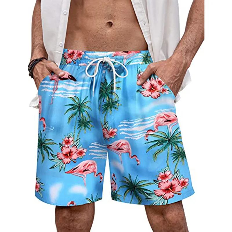 

Hawaii Vacation Beach Shorts For Men Casual Short Pants 3D Printed Flower Elastic Bandage Board Shorts Pant Swimsuit Swim Trunks