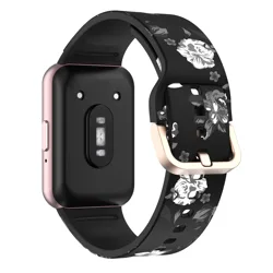 Patterned Silicone Strap - Vibrant Printed Bracelet Wristband Accessory - Samsung Galaxy Fit 3 (Black flower)