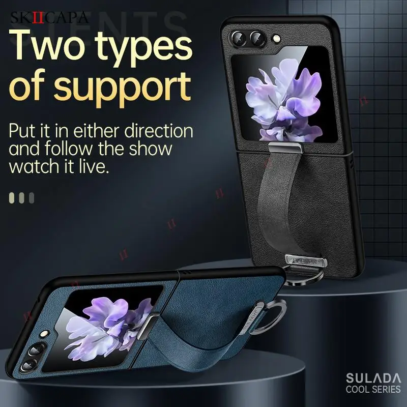 

Чехол-подставка с металлическим кольцом для Samsung Galaxy Z Flip 5, портативный противоударный чехол с ремешком на руку для Galaxy Z Flip5