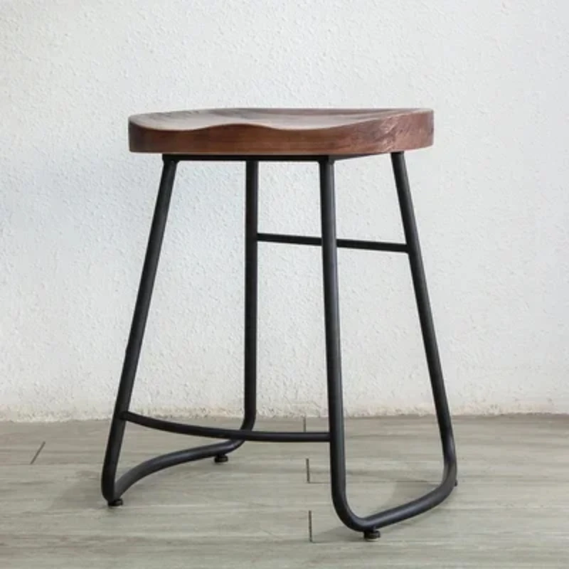 Simple Modern Bar Chairs Iron High Legged Counter Stool Solid Wood Seating Kitchen Chair Versatile Scene Home Furniture