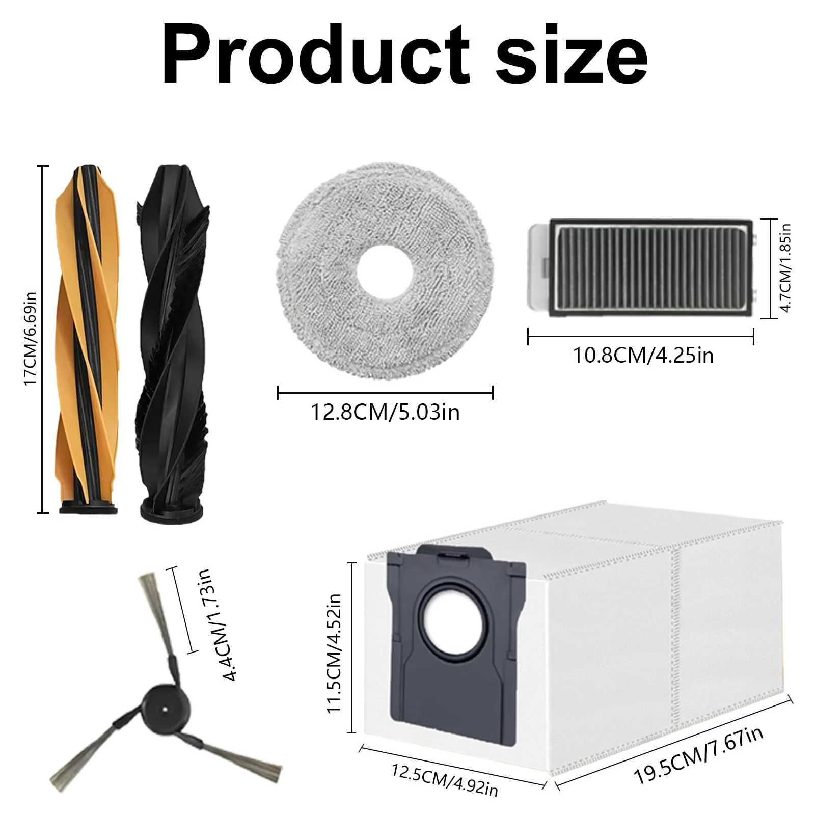 Premium Vacuum Cleaner Replacement Accessory Kit - Main Side Brush, Filter, Mop Cloths, Dust Bag