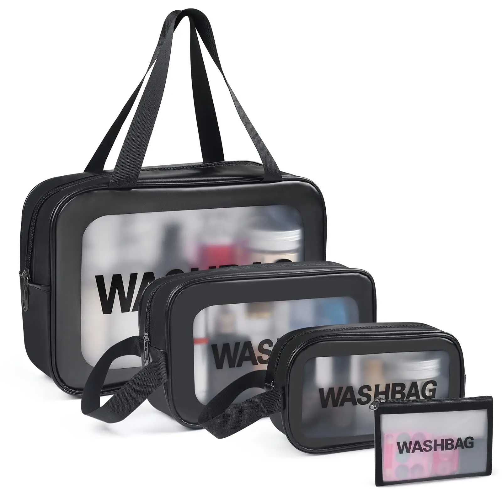 Translucent Waterproof Portable Toiletry and Makeup Bag with Handle - Large Capacity