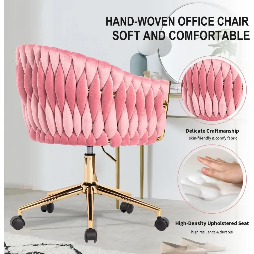 Velvet Office Chair, Pink Desk Chair Vanity Chairs with Wheels,360° Swivel Home Office Desk Chair Computer Chairs, Accent Chair 4