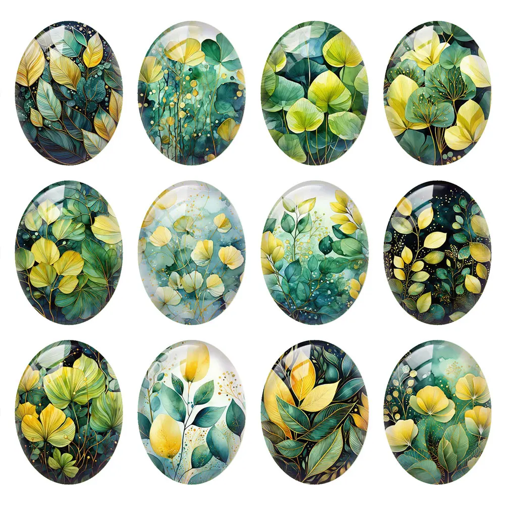 

Овальный кабошон с зелеными листьями для фотосъемки, Очаровательная фурнитура с плоской задней поверхностью для самостоятельного изготовления ювелирных изделий, аксессуары, 10 шт./партия