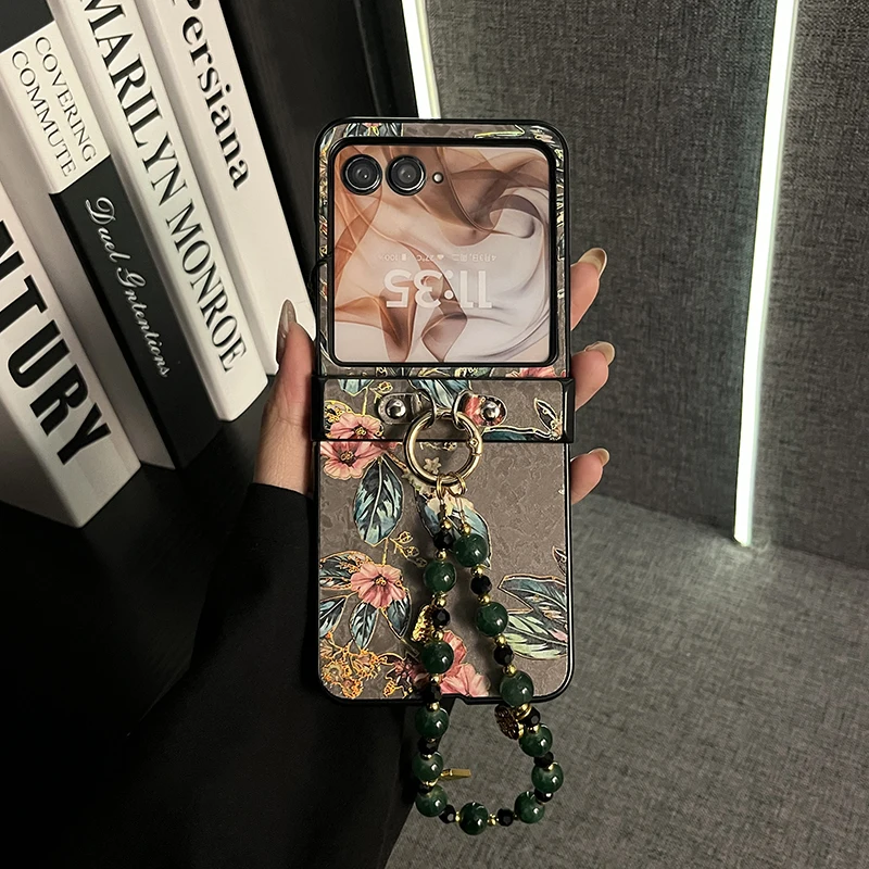 Korean Luxury Retro Floral Jade Beads Bracelet Phone Case - Ultra Protection Back Cover