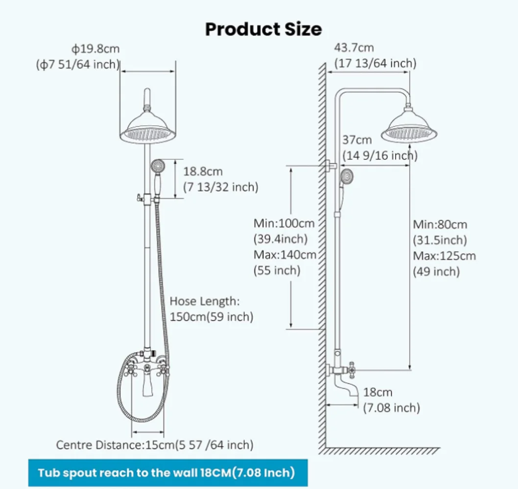 Matte Black Shower Faucet 8 Inch Rainfall Shower Head Set with Tub Spout Bathroom System Wall Mount
