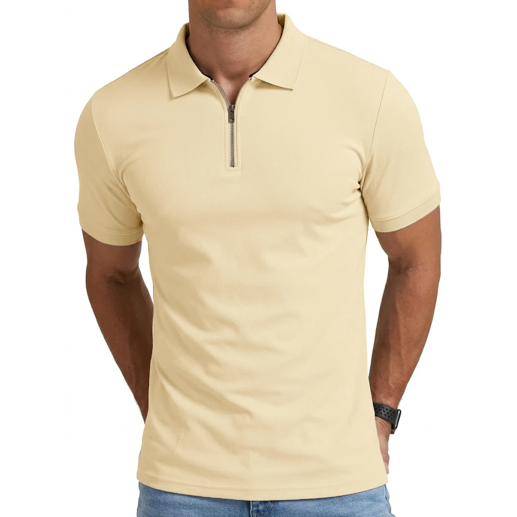 Sommer Herren Kurzarm T-Shirts Lässige Fußballtrikots Reißverschluss-Shirts für Männer Leichte Luxus-Poloshirts für Arbeit Sport Fitness – Detail 5