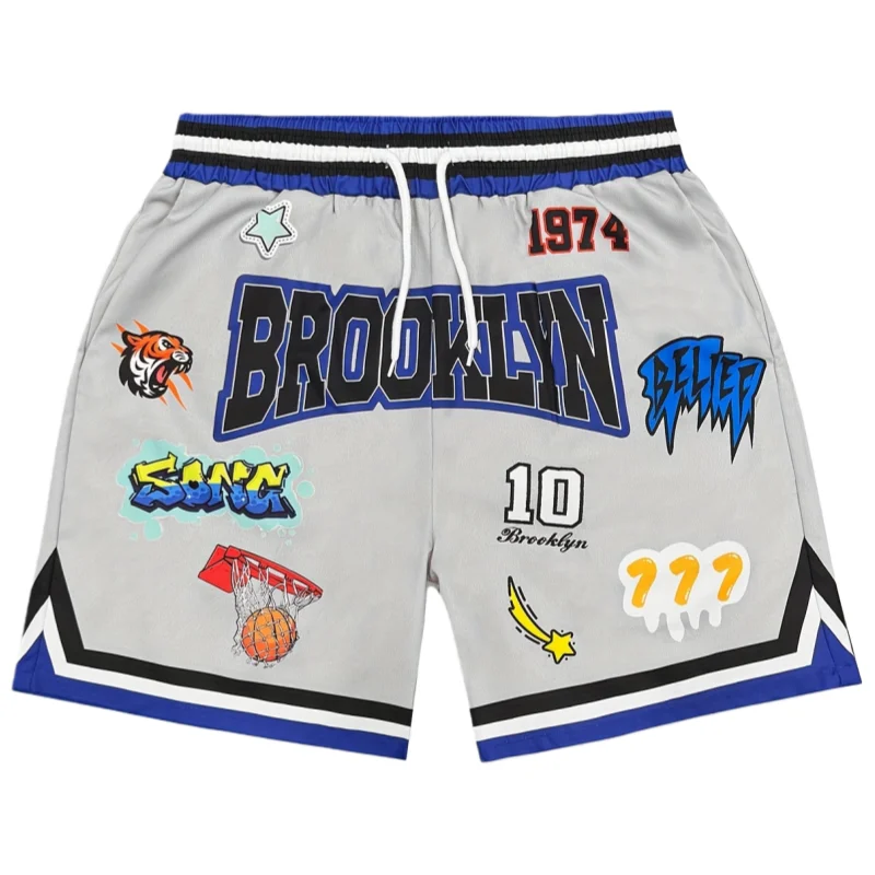 Summer Brookyln Y2K Graphic Print Basketball Shorts Men's Casual Quick-dry Beach Shorts Comfy Relaxed-Fit Flexible Moto Shorts
