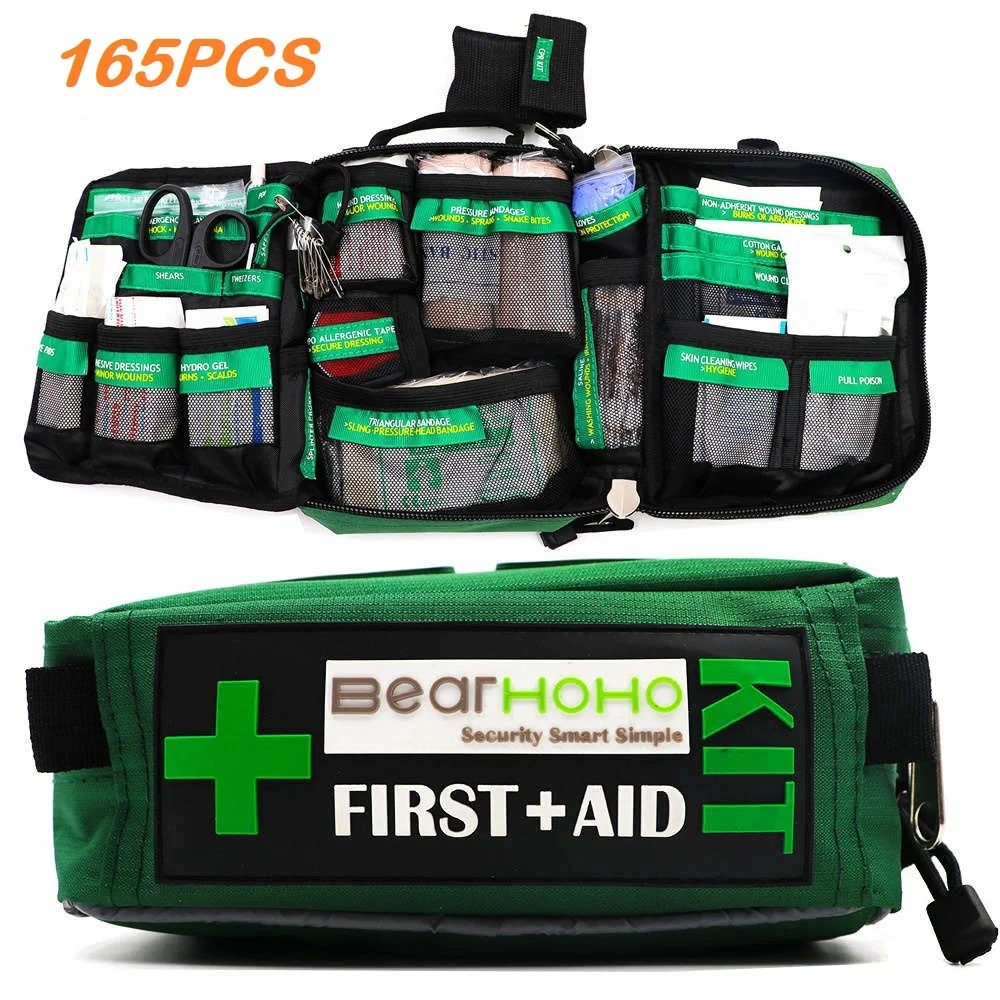 

165 Pieces Pack Portable First Aid Bags Lightweight Outdoor Emergency Medical Rescue Car Luggage School Hiking Survival Pack