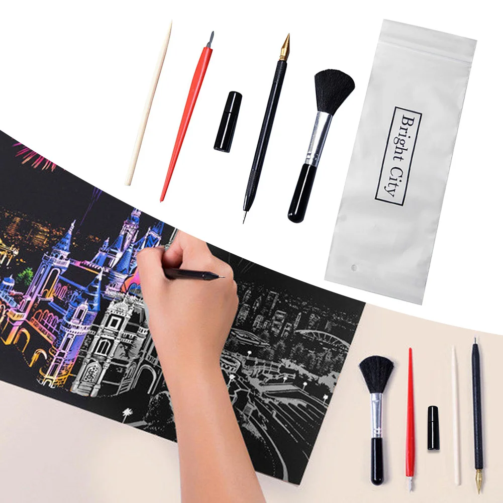 Scraper Pen Tools Unleash Your Artistic Potential with this 5Pcs Drawing Scratch Arts Set Perfect for Creatives