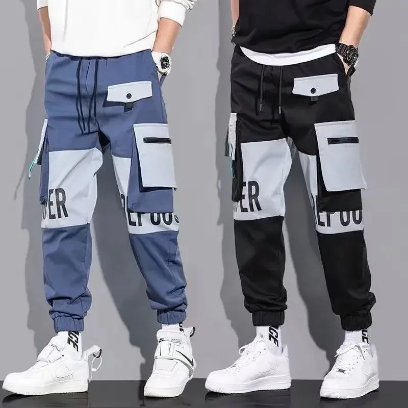 

Trendline functional cargo pants men's trendsetting monogrammed multi-pocket leggings baggy hip-hop casual pants