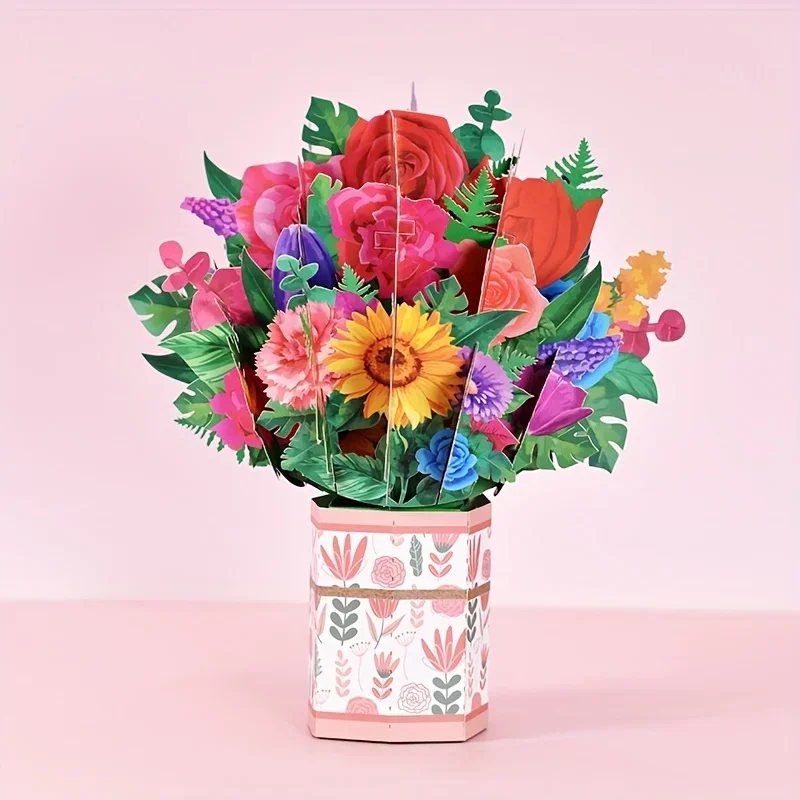 Pop Up Cards 3D Paper Flowers Bouquet Greeting Cards for Women 1pc 3d pop up card,birthday greeting cards