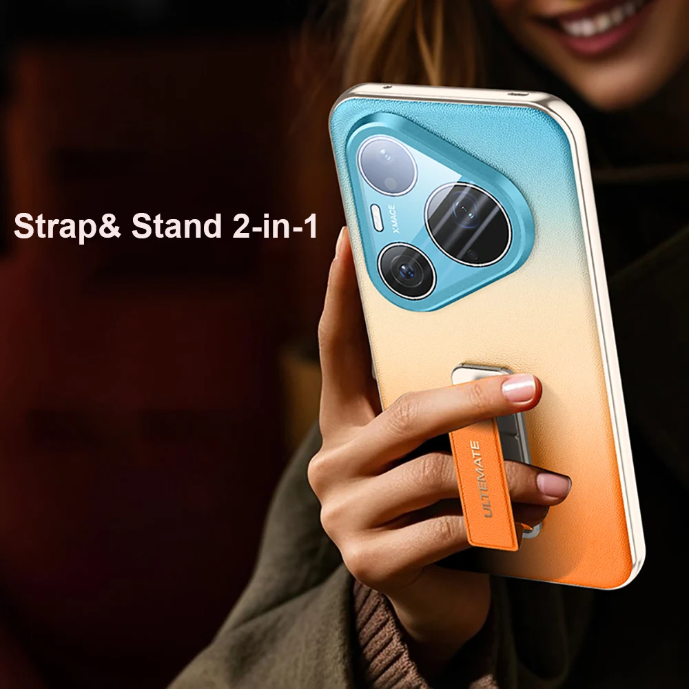 Luxury Gradient PU Leather Phone Case with Kickstand Wristband and Full Camera Lens Cover