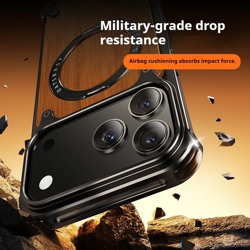 Eary Natural Wooden Frameless Case For iPhone 17 Pro Max 17 Air With Magsafe 360°Rotation Magnetic Stand Shockproof Phone Cover