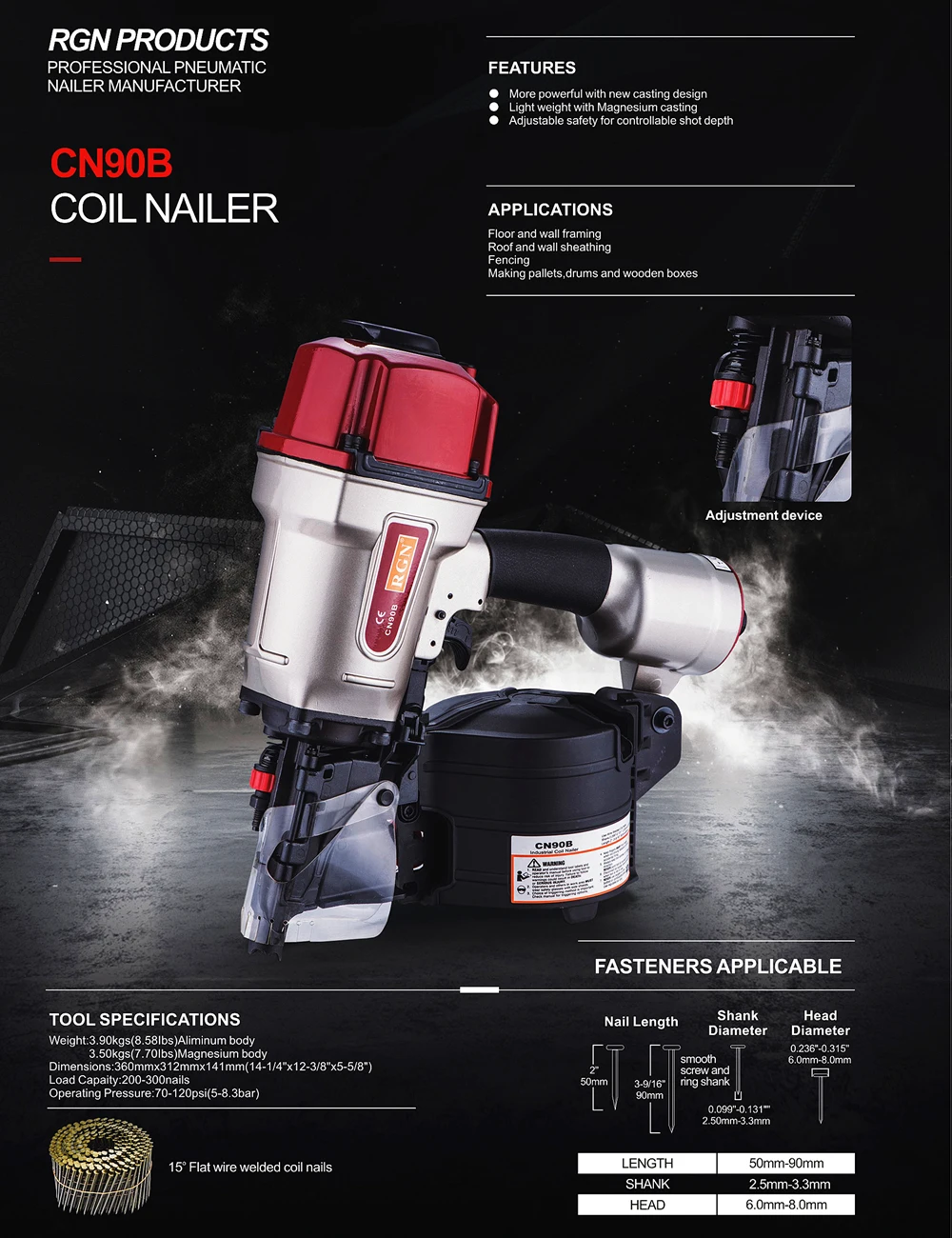 Coil Nailer CN90 And CN90B For 50-90mm Nails Heavy Duty Pallets and Crating Working MAX USA Design 5