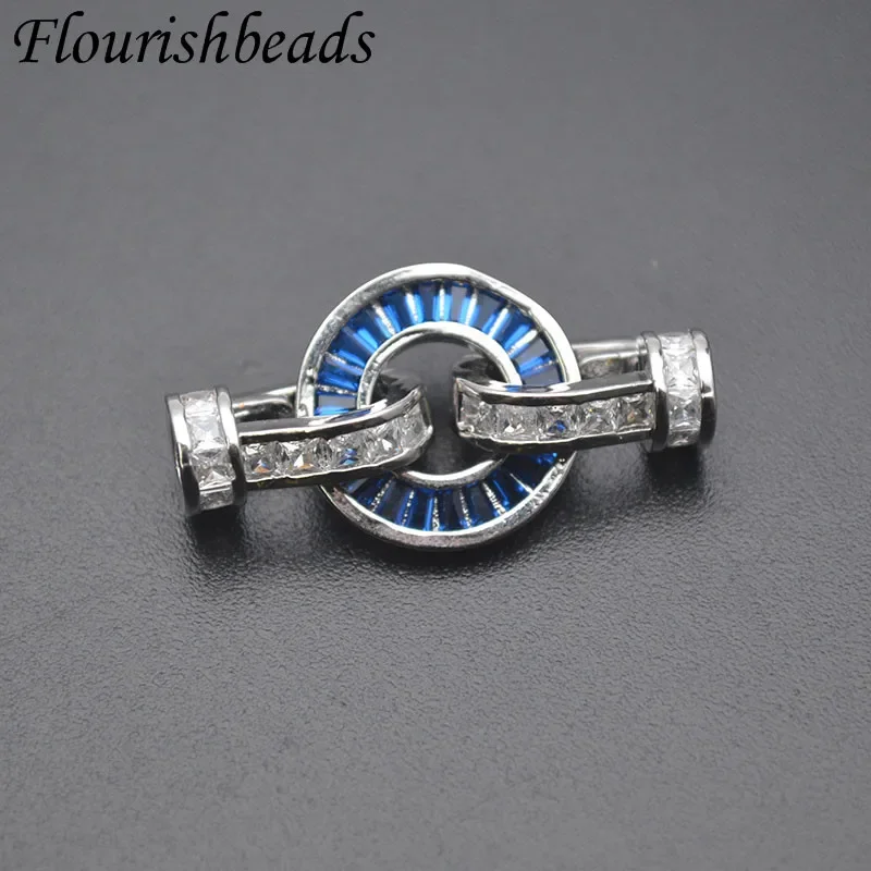 

DIY Jewelry Findings Accessories Blue Zircon Paved Center Round Clasp Connector for Pearl Necklace Bracelet Making 5pcs/lot