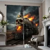 2pcs, spring summer Curtains Skull Train Yarn Curtains Durable 100% Polyester Fabric Holiday Ldeal for Kitchen Living Room 1