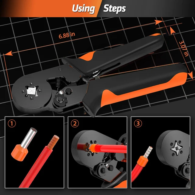 طقم أدوات العقص السداسي الذاتي القابل للتعديل ، مجموعة العقص مع أكمام الطويق ، الأسلاك ، 23-7AWG ، المحطات الطرفية-10 مم 2