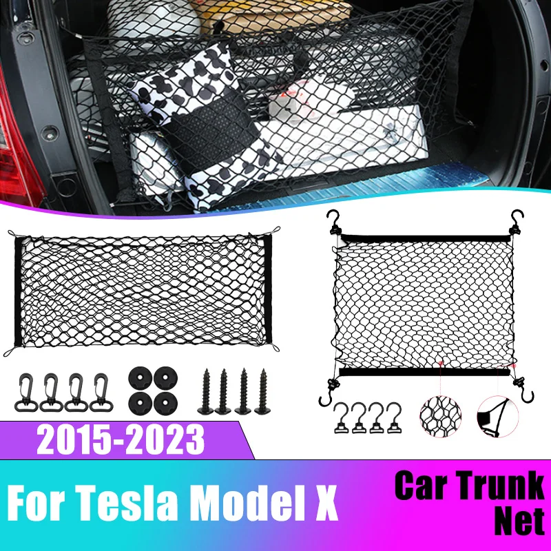 

Car Boot Trunk Net For Tesla Model X 2015-2023 2016 2017 Nylon Layer Mesh Luggage Bag Storage Rear Back Cargo Car Accessories