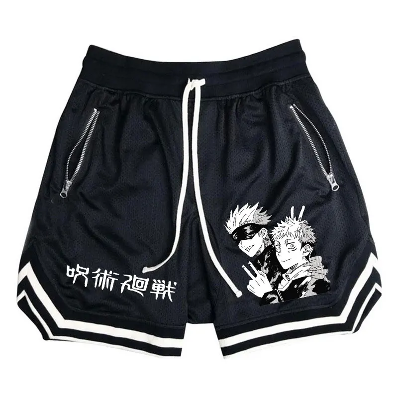 Sports Shorts Men Striped Basketball Running Gym Anime Jujutsu Kaisen Mesh