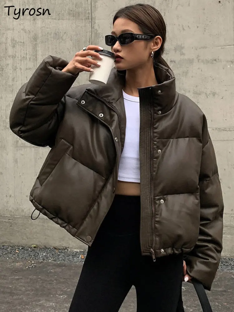 

PU Parkas Women Warm Personality Design S-3XL Loose All-match Retro Winter Korean Style Streetwear Ladies Fashion Casual Daily