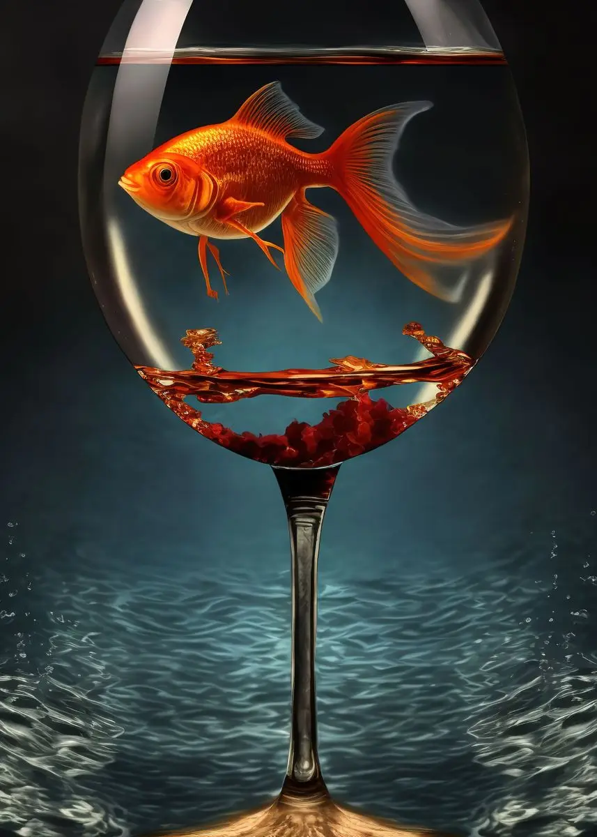 thumbnail image 1 of Póster de arte de fantasía con diseño de acuario dentro de una taza, impresión en lienzo, decoración de pared con peces de acuario, decoración estética para el hogar y la barra, 1 of 5