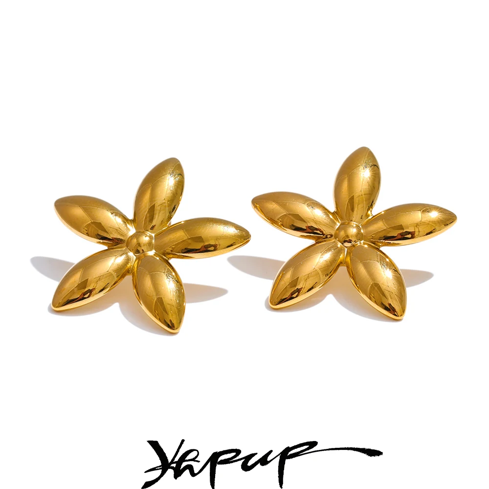 Yhpup Flower Stud Earrings Stainless Steel Metal