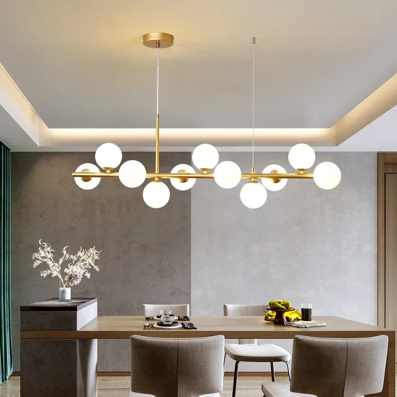 

Nordic Modern White Glass Ball Chandelier for Dining Table Living Room Bedroom 7/9/11 Heads Pendant Lamp Indoor LED Lighting