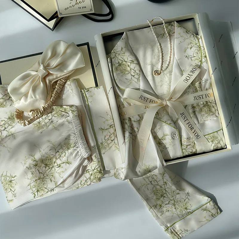 Женская атласная шелковая пижама, костюм из 2 предметов, забавная одежда для сна с милым принтом, пижама на пуговицах с лацканами и воротником, женская пижама, одежда для сна, домашняя одежда