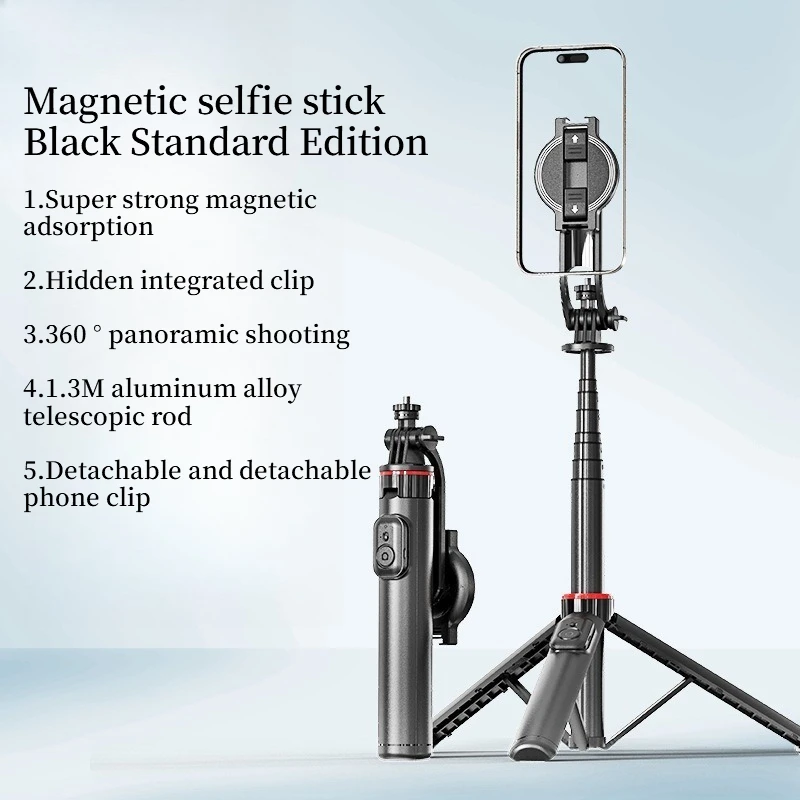 Magnetic Selfie Stick Tripod for iPhone 12-16 Pro Max, 51" Travel Tripod Stand with Magsafe, Phone Clamp for Android Smartphone