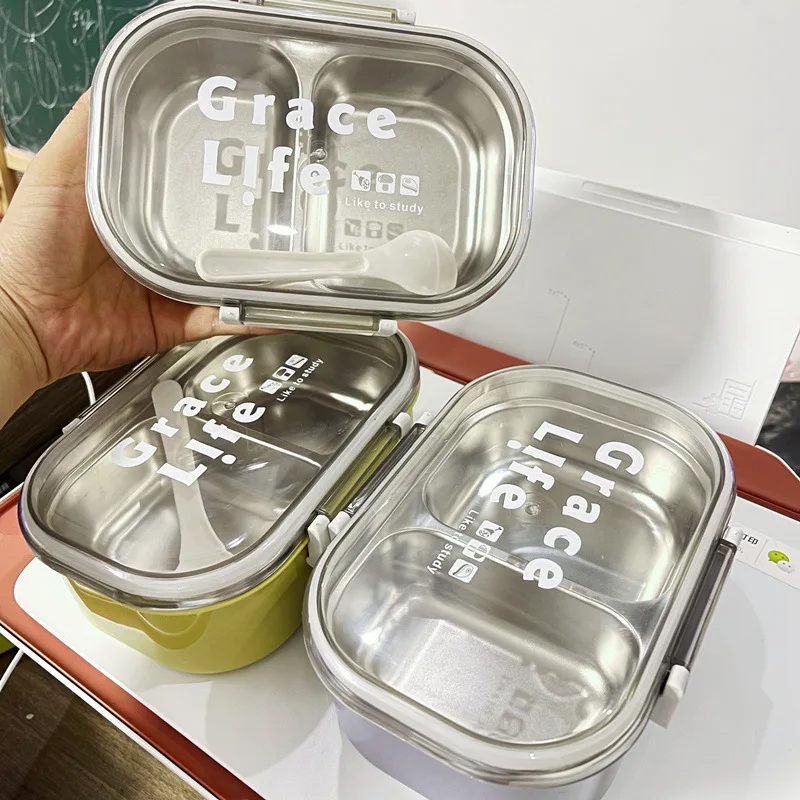 Metal Lunch Boxes 2 Compartments Insulated Lunch Box Leakproof Food Snack  Container Stainless Steel for Pre-School Kid Daycare - AliExpress