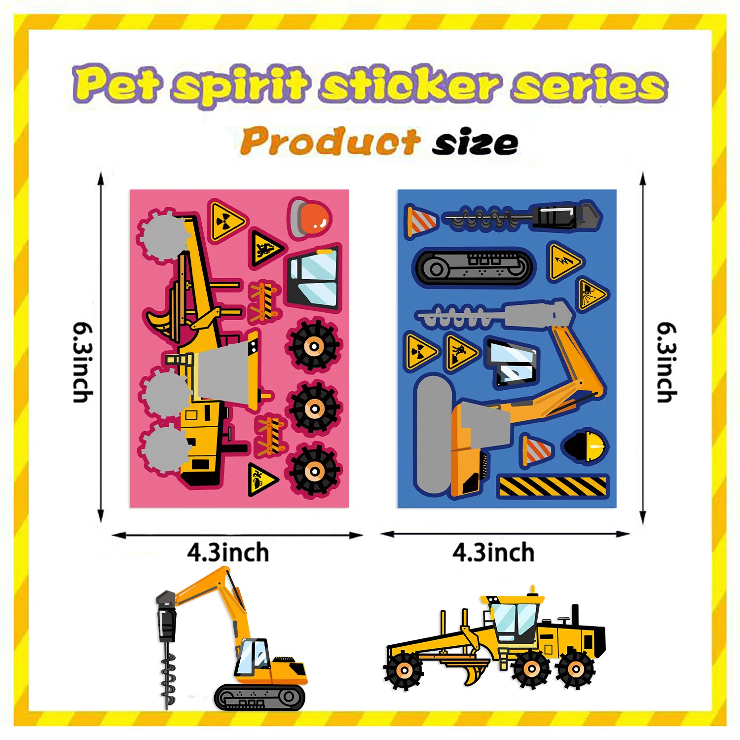 8 PCS Engineering Truck DIY Puzzle Stickers for Kids Build-A-Face Games Creative STEM Learning Toys Educational Safe Reusable