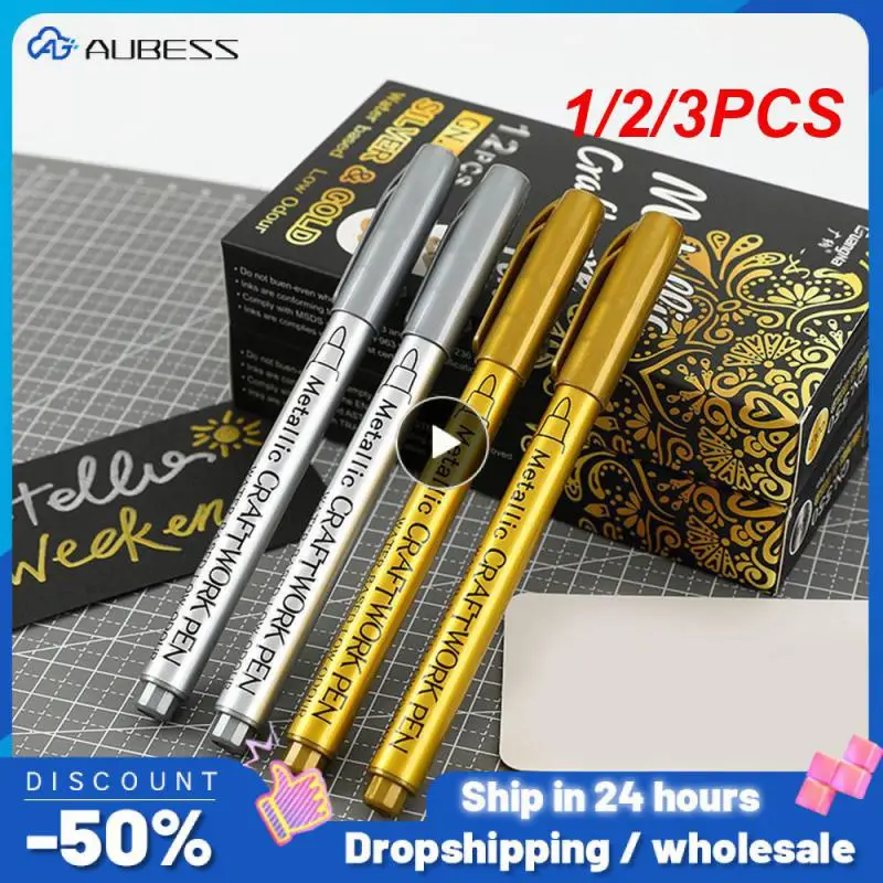 

1/2/3PCS Brush Metallic Marker Pens Set Gold Silver White Permanent Art Markers for Artist Illustration Crafts Scrapbooking