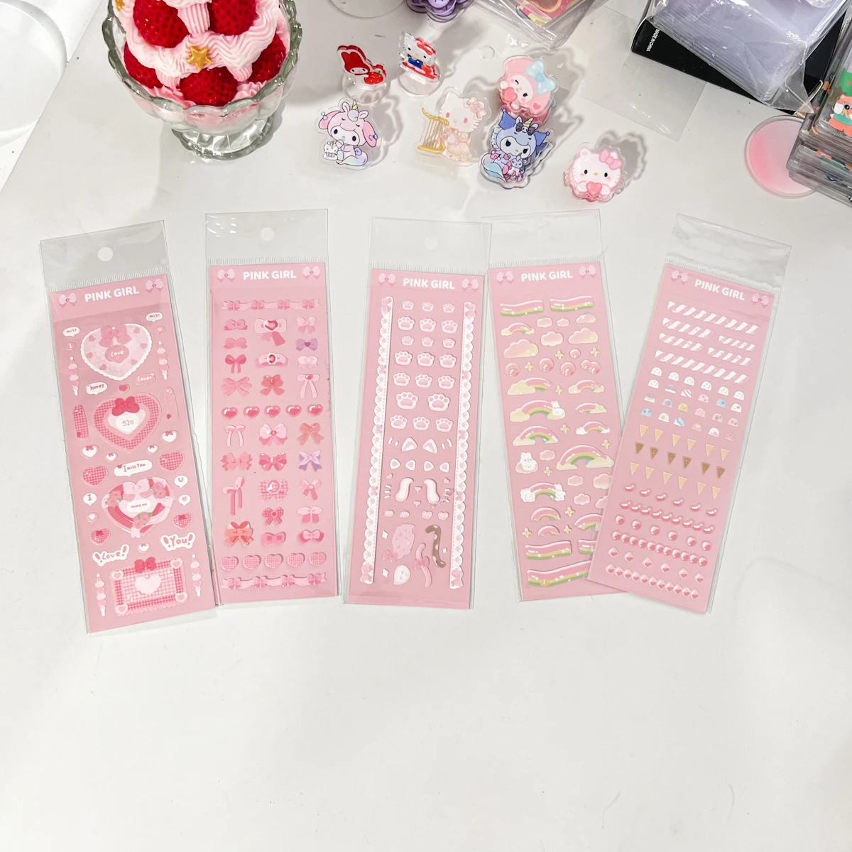 SKYSONIC BOBO 5pcs/4pcs/3pcs Full Set Series Decorative Stickers Bubble Pink DIY Sticker Journal Junk Agenda Stationery Suppli