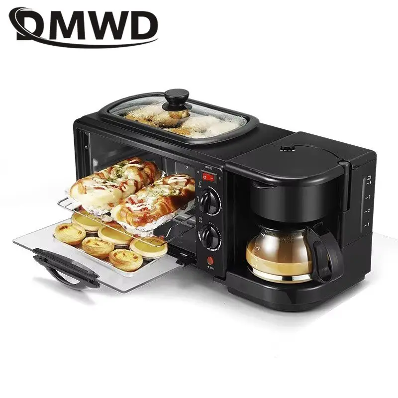 DMWD Multifunction Breakfast Making Machine 3 in 1 Electric Coffee maker omelette frying pan bread pizza baking oven household