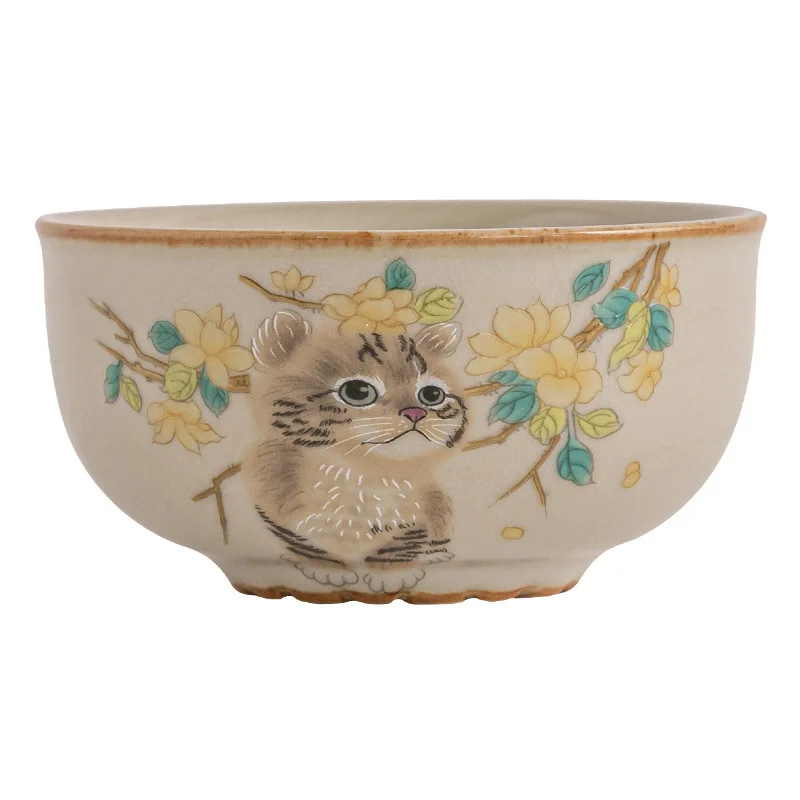 Ru Kiln Cute Cat Teacup Cute Ceramic Tea Cup Chinese Kung Fu Gongfu Tea Set Single Master Cup Chazhan Can Teaware Drinkware