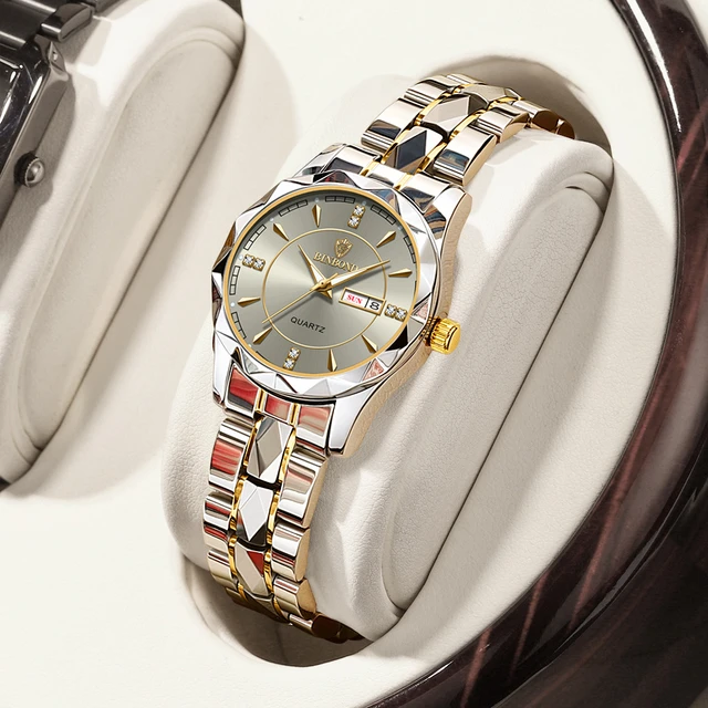 Relojes de cuarzo de acero completo para mujer, reloj deportivo de  negocios, informal, a la moda, resistente al agua, con fecha y semana,  dorado - AliExpress
