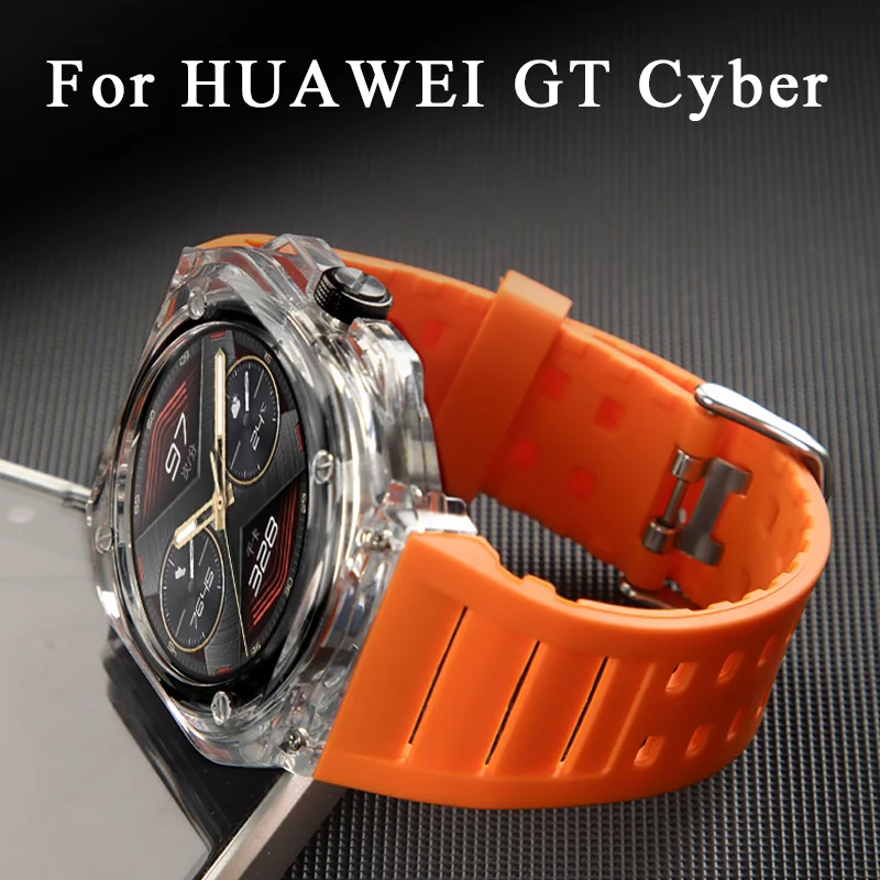 Transparent Glacier Case Band Modification Kit For HUAWEI GT Cyber Watch Silicone Bracelet For GT Cyber Rubber Sport Strap Band