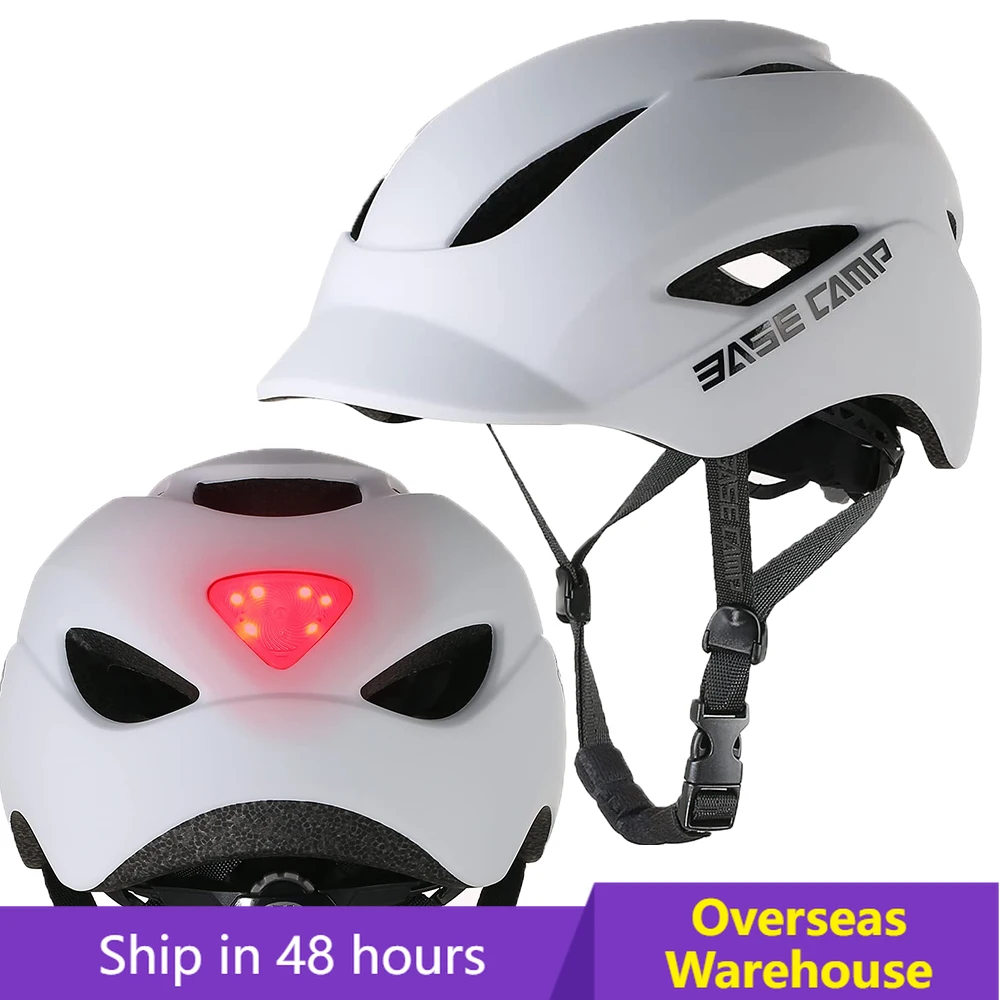 

BASE CAMP Safety Cycling Helmet Mtb Bike Helmets with LED Light for Adult Men Women Bicycle Taillight Electric Scooter Helmet