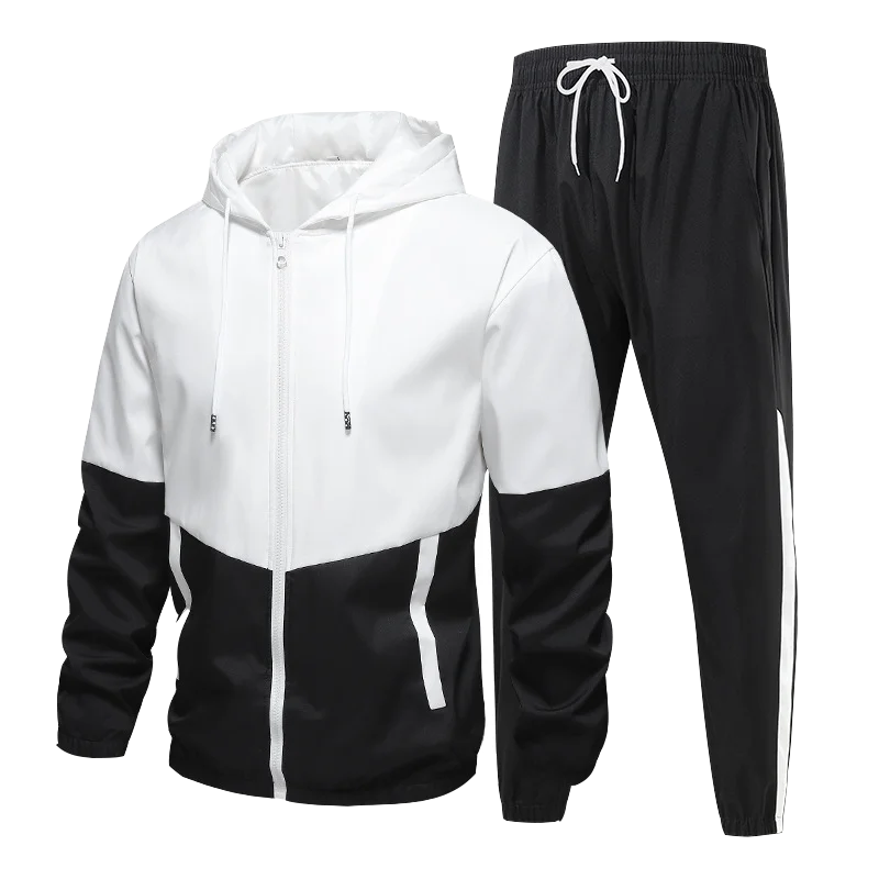 Men's Tracksuit 2 Pieces Sports Set Sweatpants and Hoodies Jogging suit Long Sleeve Hooded Coat Zip Up Patchwork Clothing