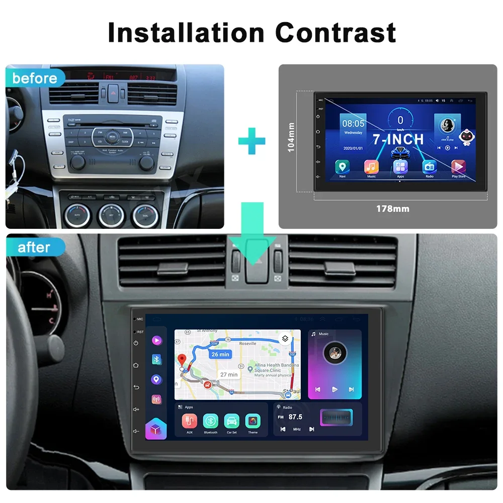 Podofo AI Voice 2din Android Car Radio Multimedia Video Player Autoradio 2 Din CarPlay Stereo GPS Maps For VW Nissan Toyota car multimedia player car radio car radio player car music player