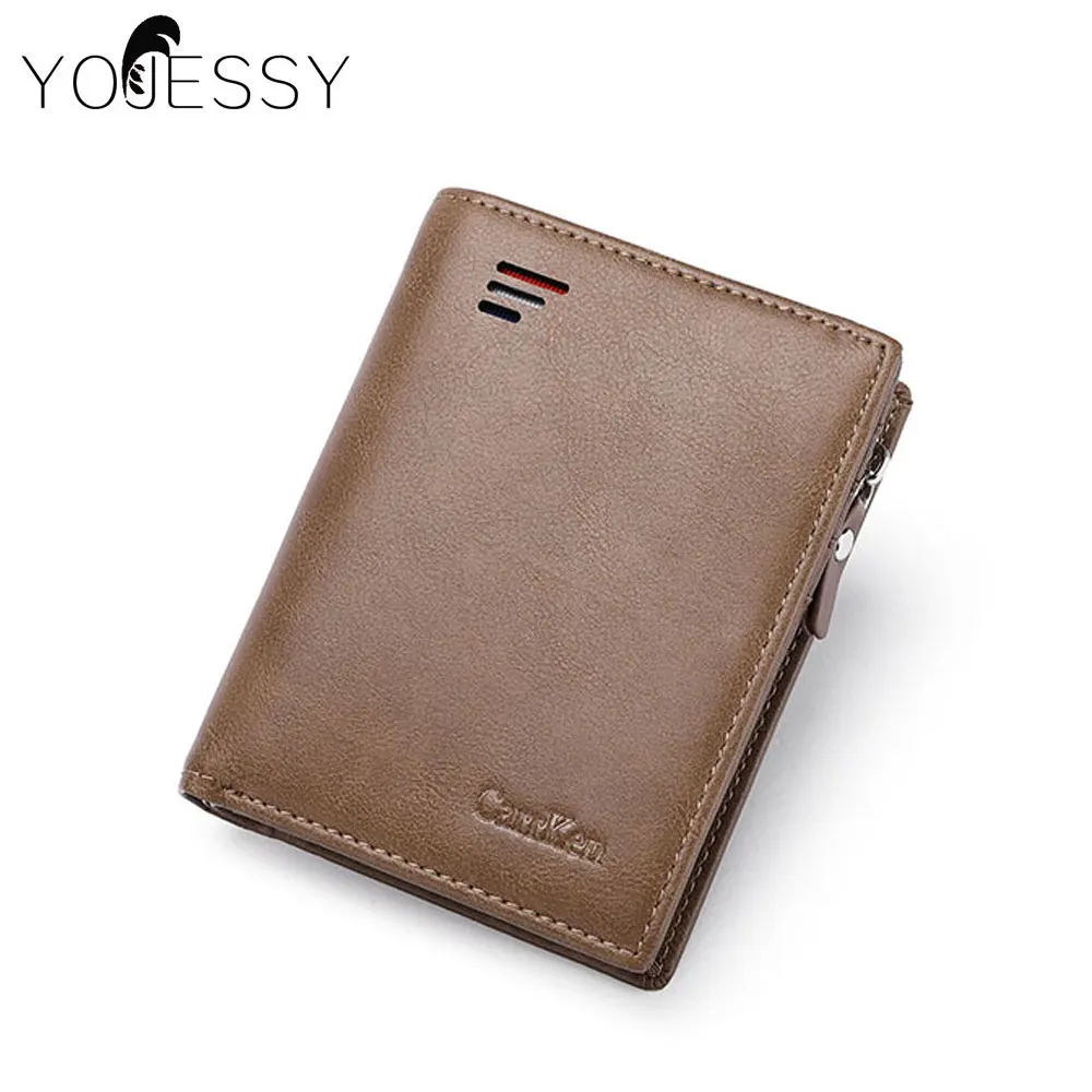 

Винтажный кошелек YOJESSY RFID для мужчин, короткий бумажник с карманом для монет, маленький держатель для карт на молнии