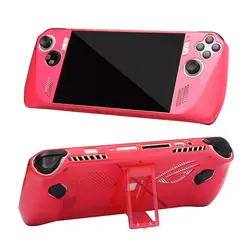 Shockproof Back Cover with Kickstand for Handheld Console - Full Coverage Protective Case with Gaming Accessories (Transparent Red)
