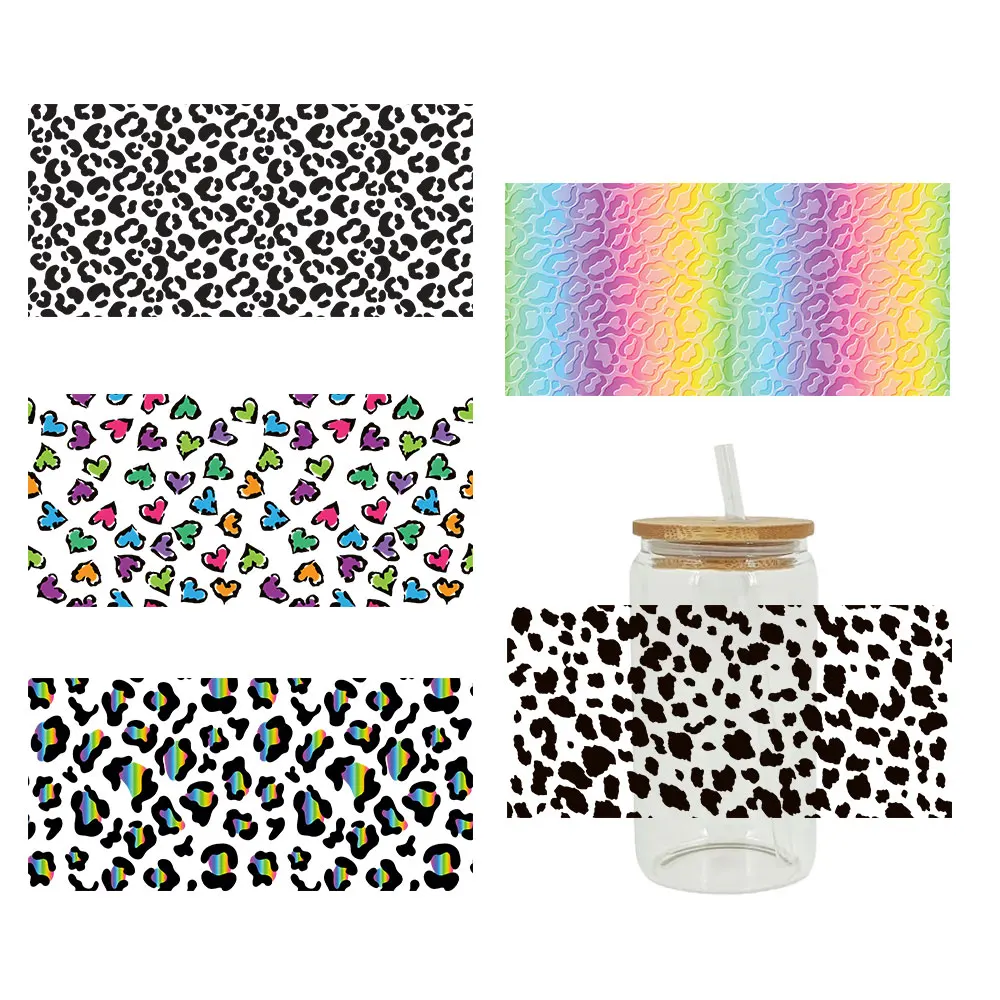 UV DTF Transfers Stickers, 16oz, Cup Wraps, Leopard Printed, DIY Glass, Ceramic, Metal, Leather, Etc D12