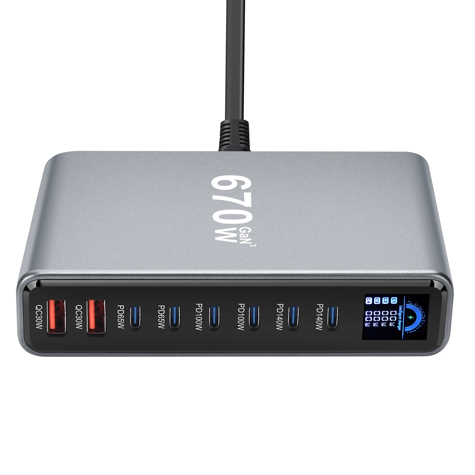 Neue 8-Port 670W Desktop GaN Ladestation Multi-Port-Ladegerät 6C2A Schnell-Ladehub für Handys, Tablets & Mehr